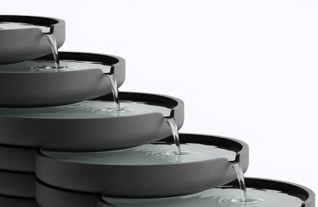 Zhen water cascades down a fountain